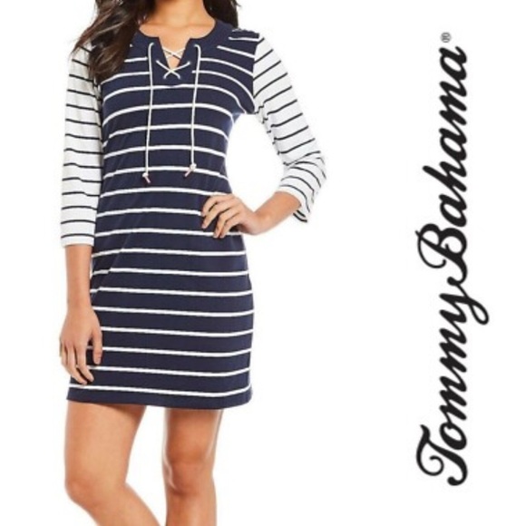 NWT Tommy Bahama Floricita stripe shift dress navy and white size small petite - Picture 1 of 8
